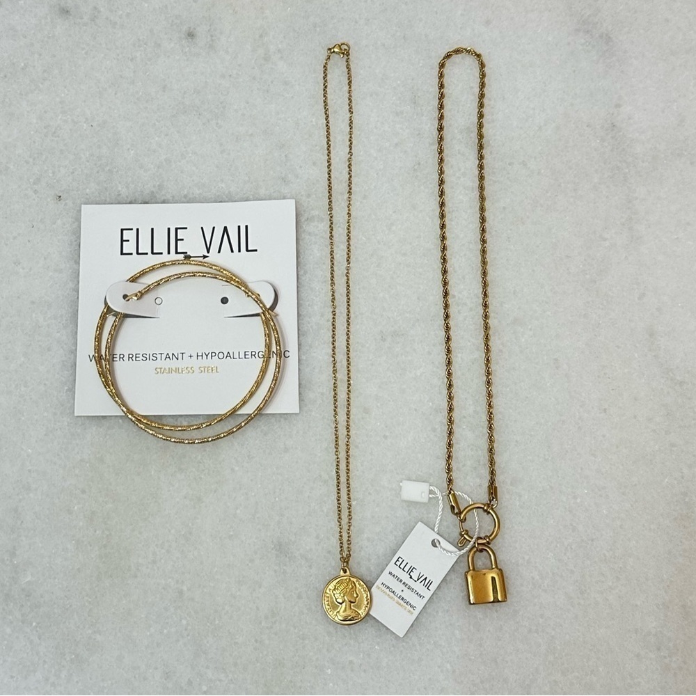 Ellie Vail jewelry-large hoops, coin necklace, lock necklace - water resistant - Picture 5 of 5